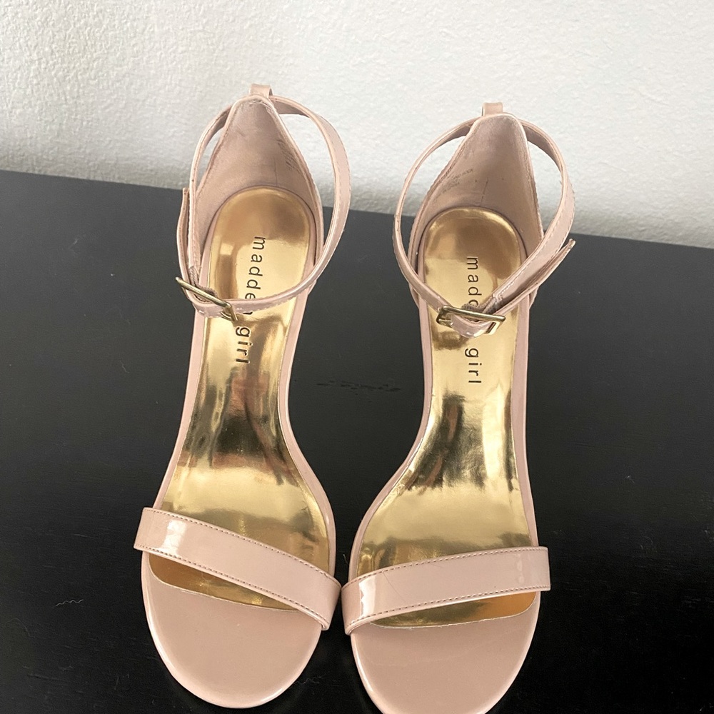 Never worn, strappy, leather nude sandal